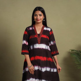 Dark Brown A-Line Tie & Dye Cotton Shibori Kurta for Women