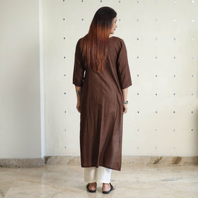 Dark brown - linen viscose plain long straight kurta 44