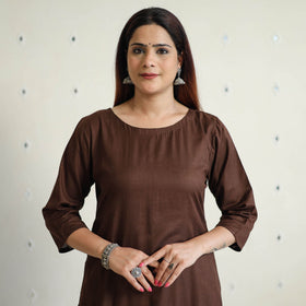 Dark brown - linen viscose plain long straight kurta 44