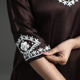 Buy Navy Blue Modal Silk Hand Embroidered Long Kurta l iTokri.com