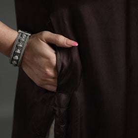 Buy Navy Blue Modal Silk Hand Embroidered Long Kurta l iTokri.com