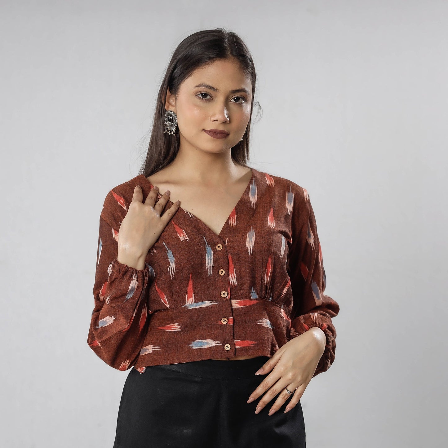Buy Pochampally Ikat Full Sleeve Cotton Crop Top Online at iTokri.com