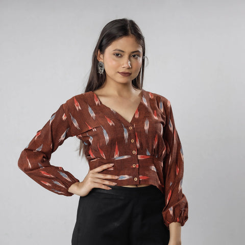 Buy Pochampally Ikat Full Sleeve Cotton Crop Top Online at iTokri.com