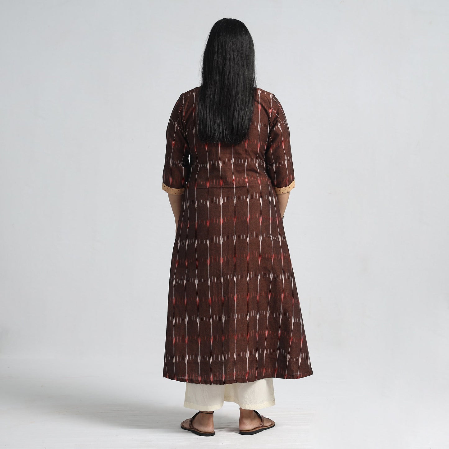 Buy Pochampally Ikat Weave Cotton A-Line Kurta with Jacquard Patchwork Online at iTokri.com