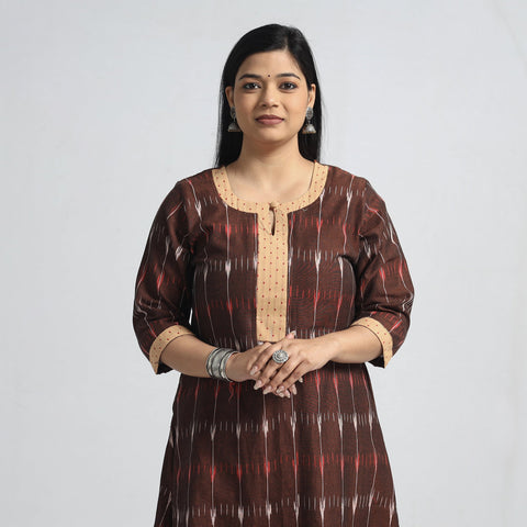 Buy Pochampally Ikat Weave Cotton A-Line Kurta with Jacquard Patchwork Online at iTokri.com