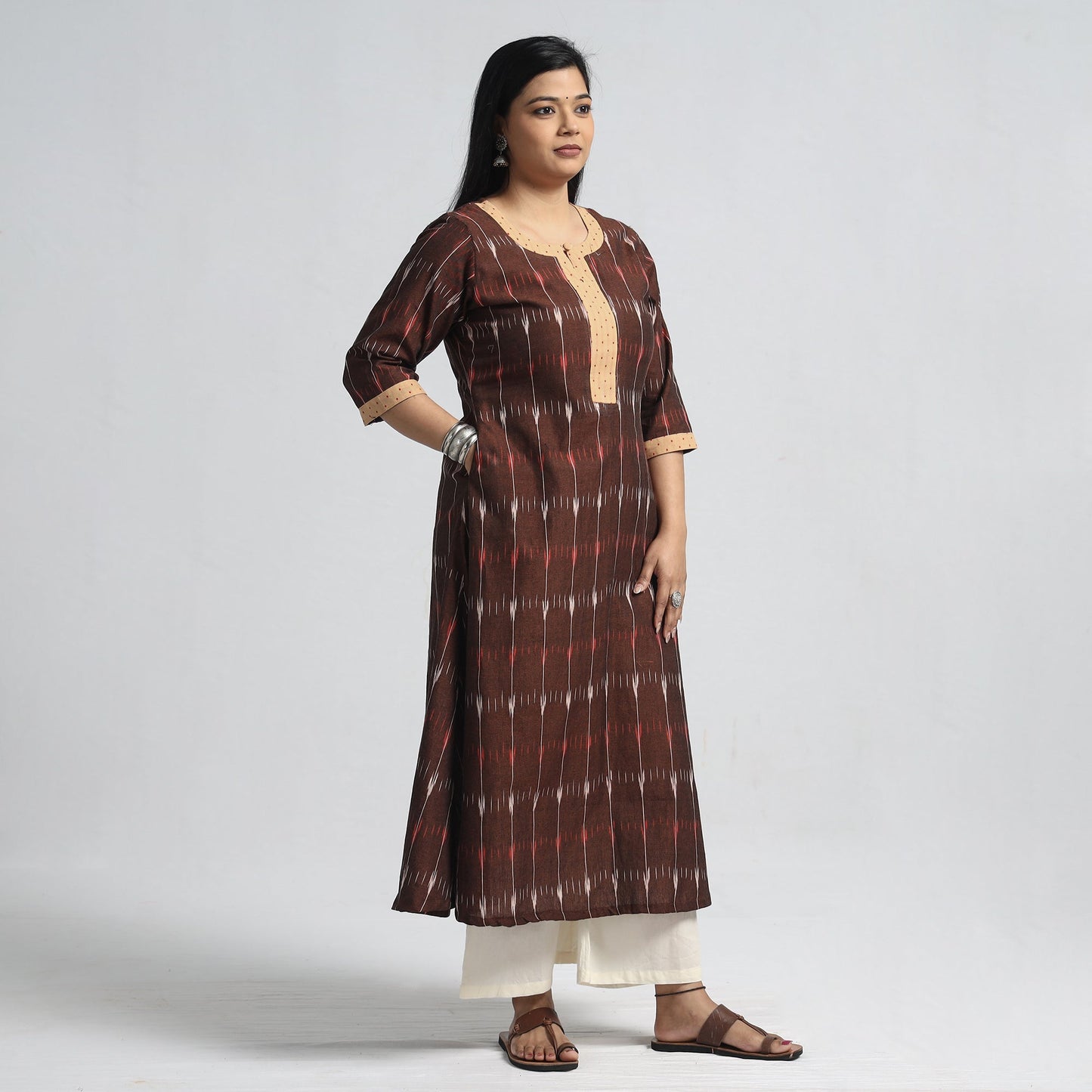 Buy Pochampally Ikat Weave Cotton A-Line Kurta with Jacquard Patchwork Online at iTokri.com