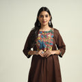 Dark brown - srikalahasti kalamkari patchwork plain linen