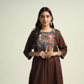 Dark brown - srikalahasti kalamkari patchwork plain linen