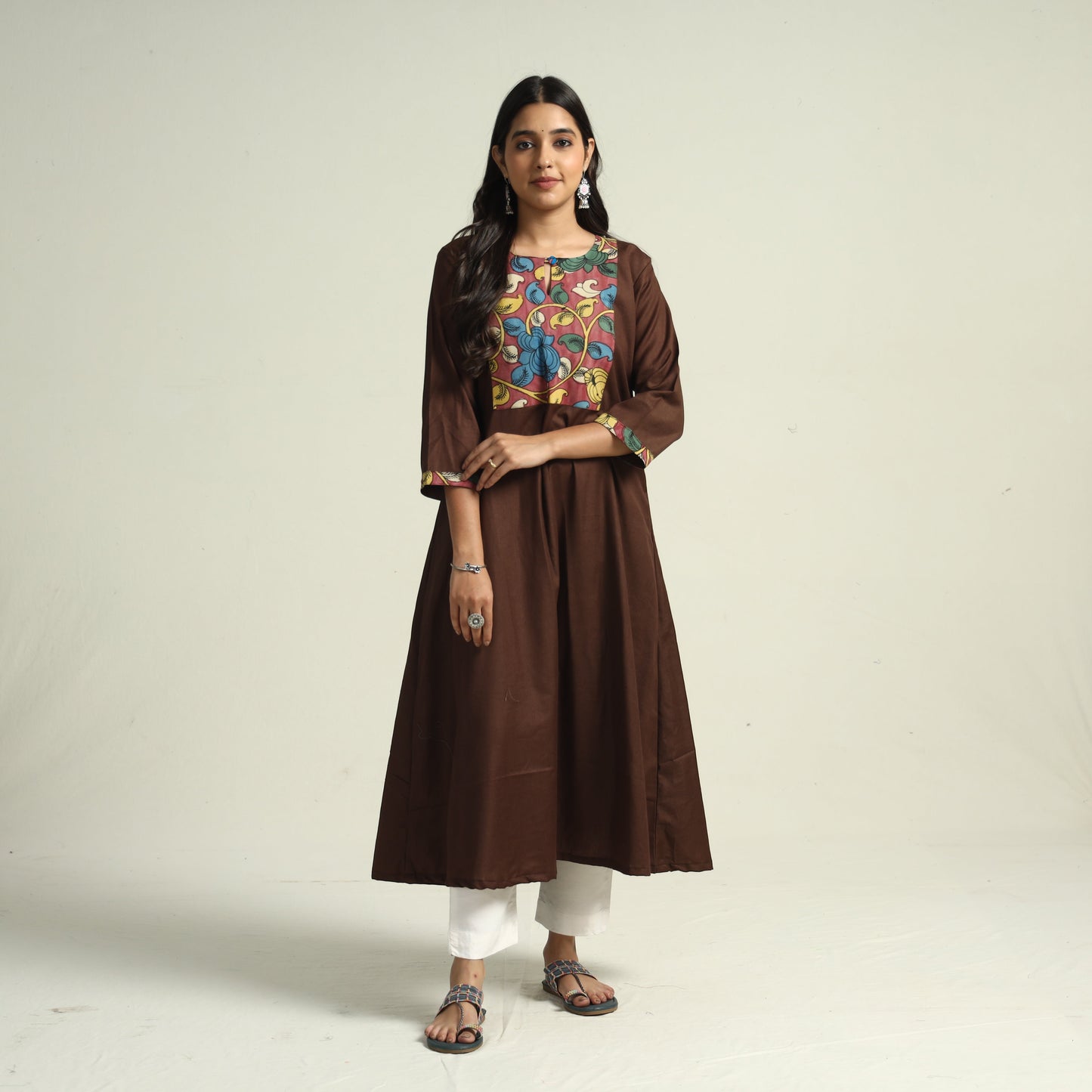 Dark brown - srikalahasti kalamkari patchwork plain linen