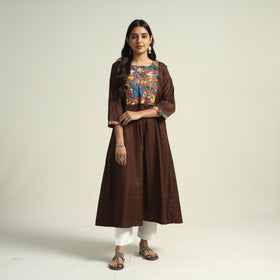 Dark brown - srikalahasti kalamkari patchwork plain linen