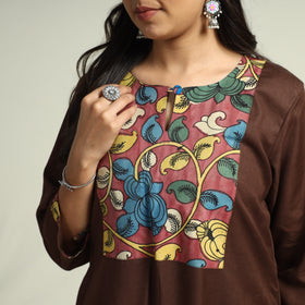 Dark brown - srikalahasti kalamkari patchwork plain linen