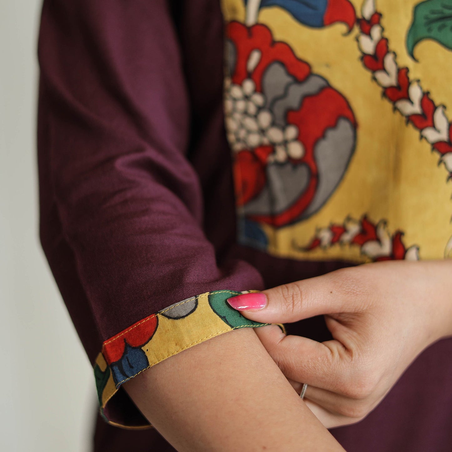 Dark brown - srikalahasti kalamkari patchwork plain linen