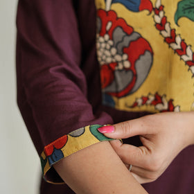 Dark brown - srikalahasti kalamkari patchwork plain linen
