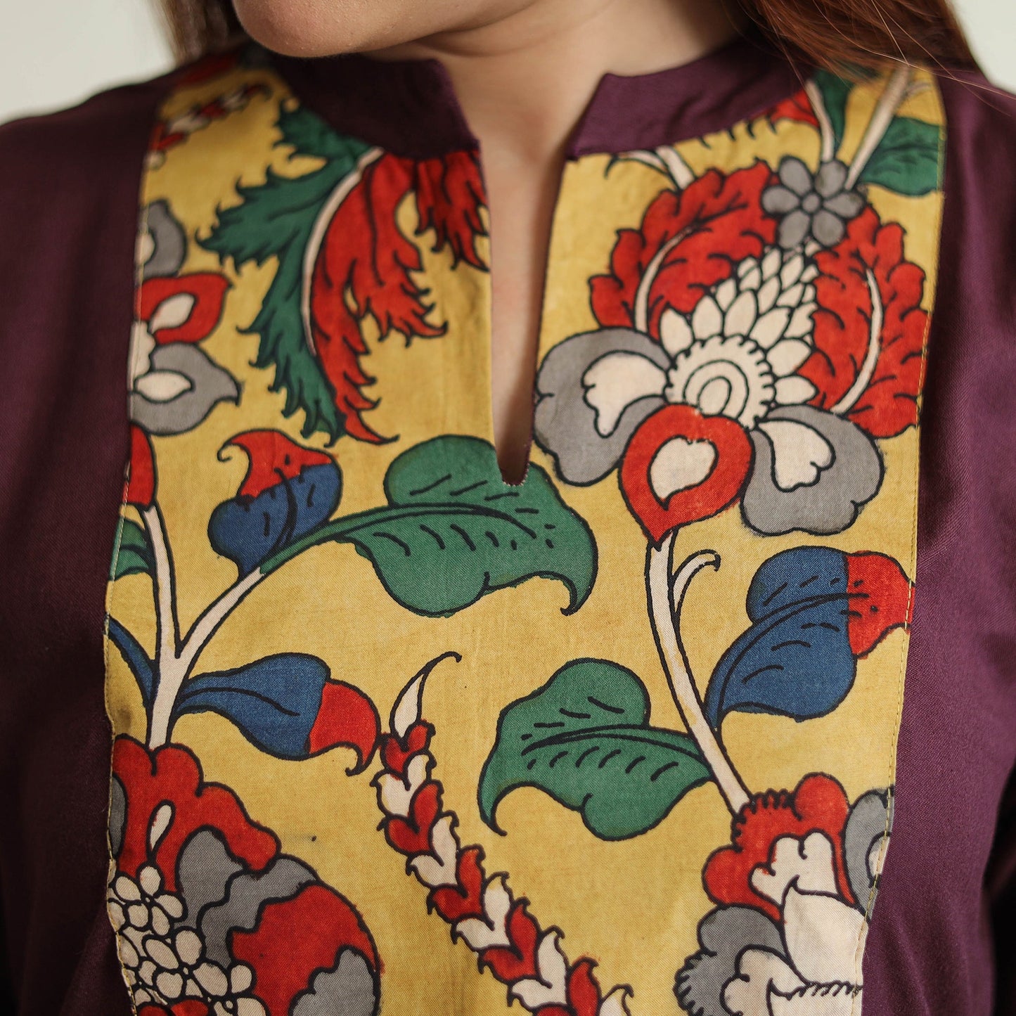 Dark brown - srikalahasti kalamkari patchwork plain linen