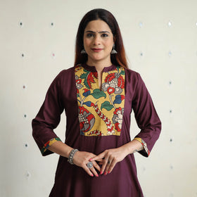 Dark brown - srikalahasti kalamkari patchwork plain linen