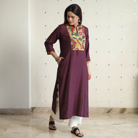 Dark brown - srikalahasti kalamkari patchwork plain linen
