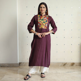 Dark brown - srikalahasti kalamkari patchwork plain linen