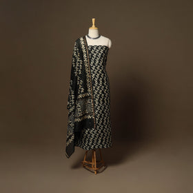 Dark green - 3pc chanderi silk unstitched hand batik dress