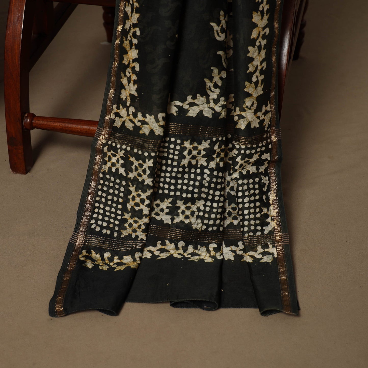 Dark green - 3pc chanderi silk unstitched hand batik dress