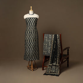 Dark green - 3pc chanderi silk unstitched hand batik dress