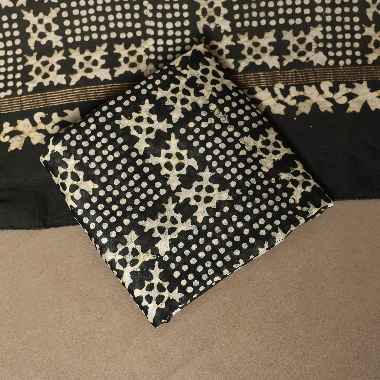 Dark green - 3pc chanderi silk unstitched hand batik dress