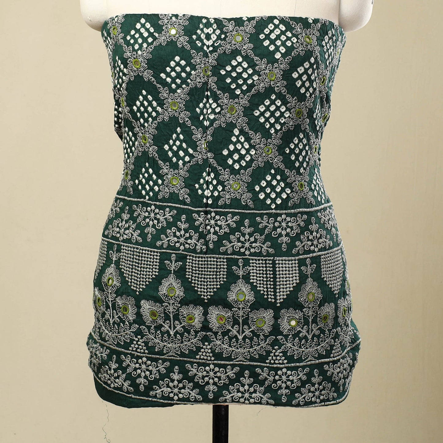 Dark green - 3pc tie & dye satin cotton bandhani unstitched