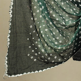 Buy Dark Green 3pc Tie & Dye Satin Cotton Bandhani Dress Material