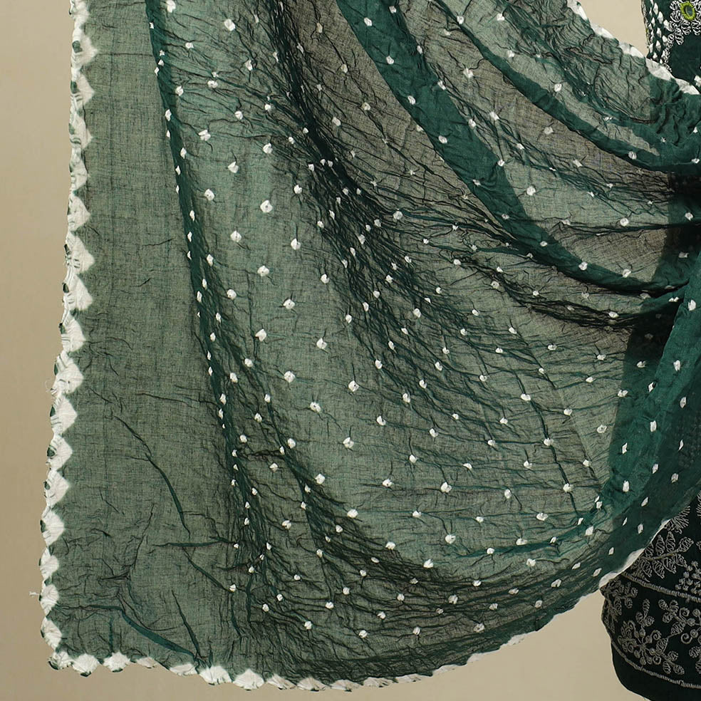 Dark green - 3pc tie & dye satin cotton bandhani unstitched