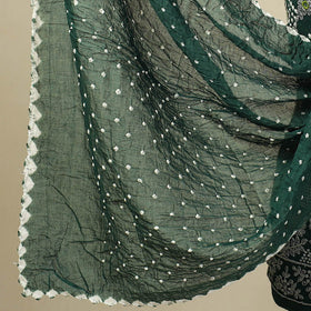 Dark green - 3pc tie & dye satin cotton bandhani unstitched