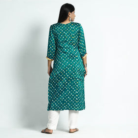 Buy Dark Red Bandhani Tie-Dye Modal Silk Straight Kurta Online at iTokri.com