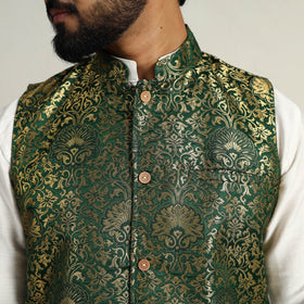 Buy Brocade Silk Dark Green Banarasi Nehru Jacket