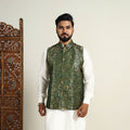 Buy Brocade Silk Dark Green Banarasi Nehru Jacket