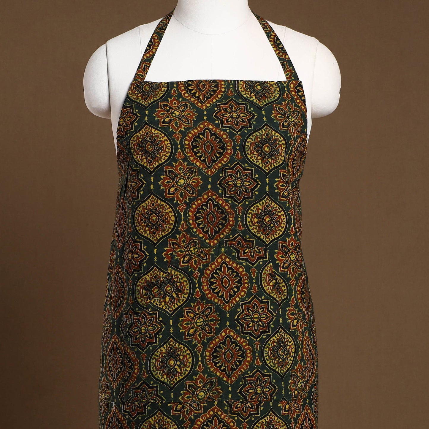 Dark Green - Ajrakh Block Print Cotton Apron with Pocket 27