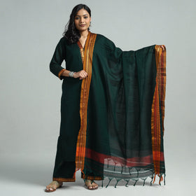 Dark Green - Dharwad Cotton Kurta with Palazzo & Dupatta Set