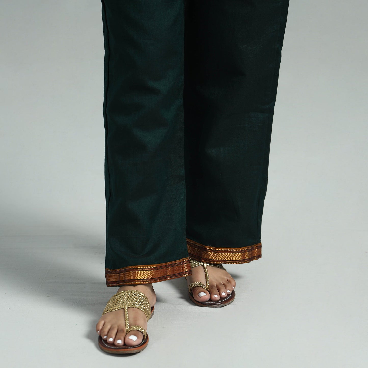 Dark Green - Dharwad Cotton Kurta with Palazzo & Dupatta Set