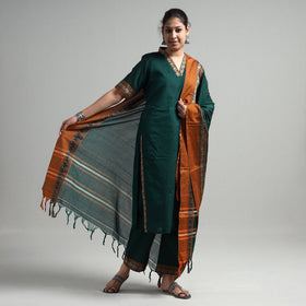 Dark green - dharwad cotton kurta with palazzo & dupatta