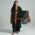 Dark Green - Dharwad Cotton Kurta with Palazzo & Dupatta Set