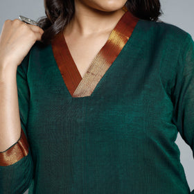 Dark Green Dharwad Cotton Kurta with Palazzo & Dupatta Set