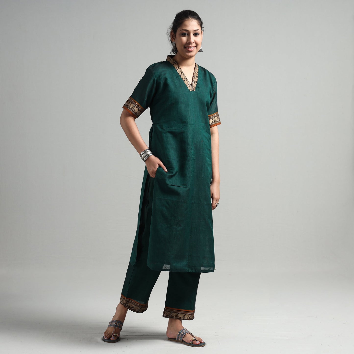 Dark green - dharwad cotton kurta with palazzo & dupatta