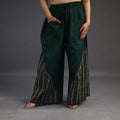 Dark green - kantha hand embroidery palazzo in cotton 03