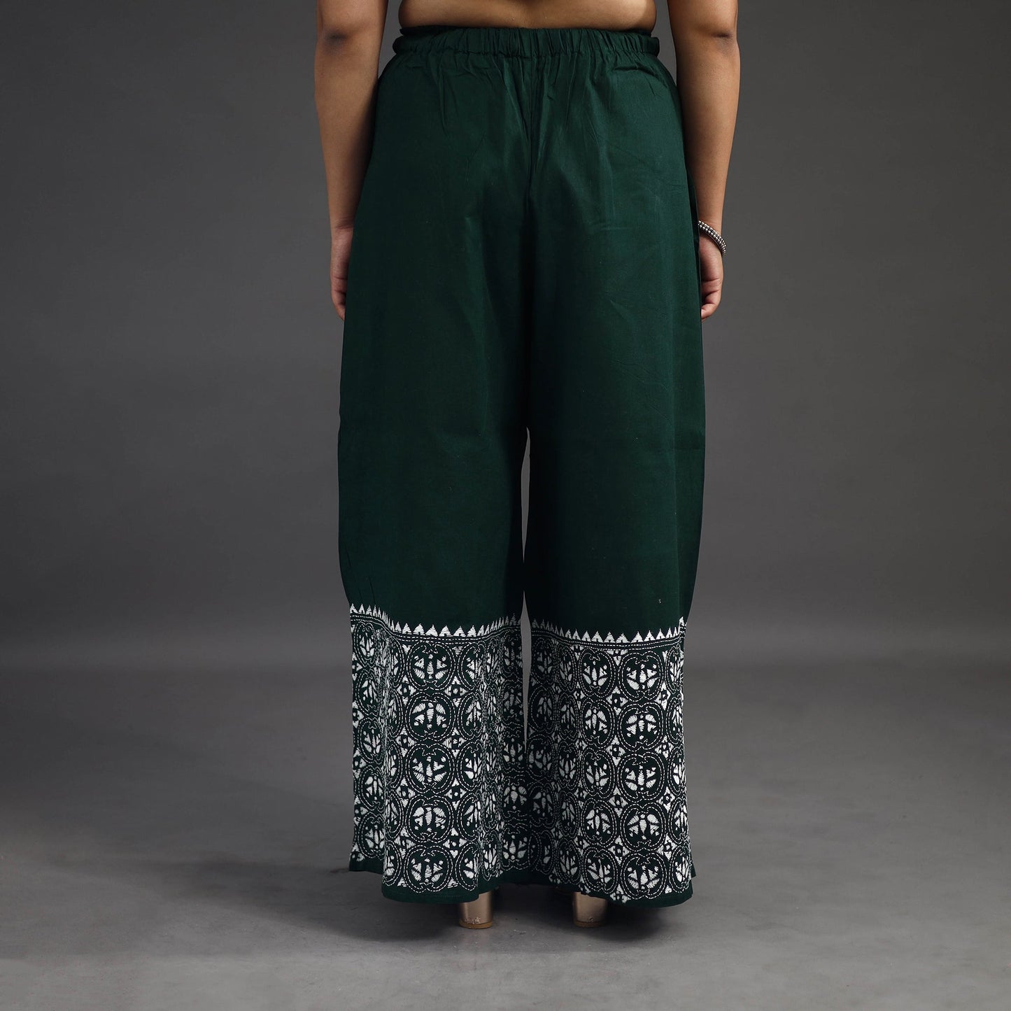 Dark green - kantha hand embroidery palazzo in cotton 50