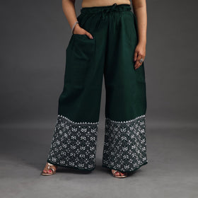 Dark green - kantha hand embroidery palazzo in cotton 50