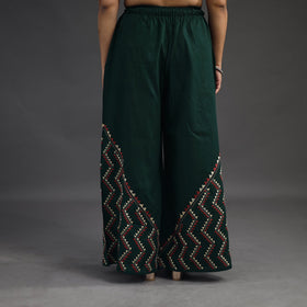 Buy Dark Green Kantha Hand Embroidery Palazzo in Cotton
