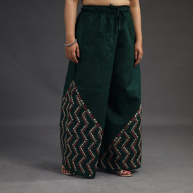 Buy Dark Green Kantha Hand Embroidery Palazzo in Cotton