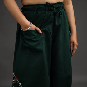 Buy Dark Green Kantha Hand Embroidery Palazzo in Cotton