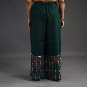 Buy Dark Green Kantha Hand Embroidery Palazzo in Cotton