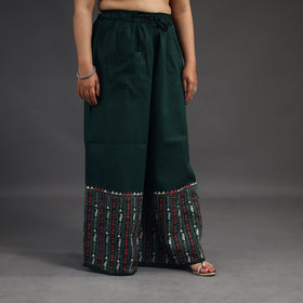 Buy Dark Green Kantha Hand Embroidery Palazzo in Cotton