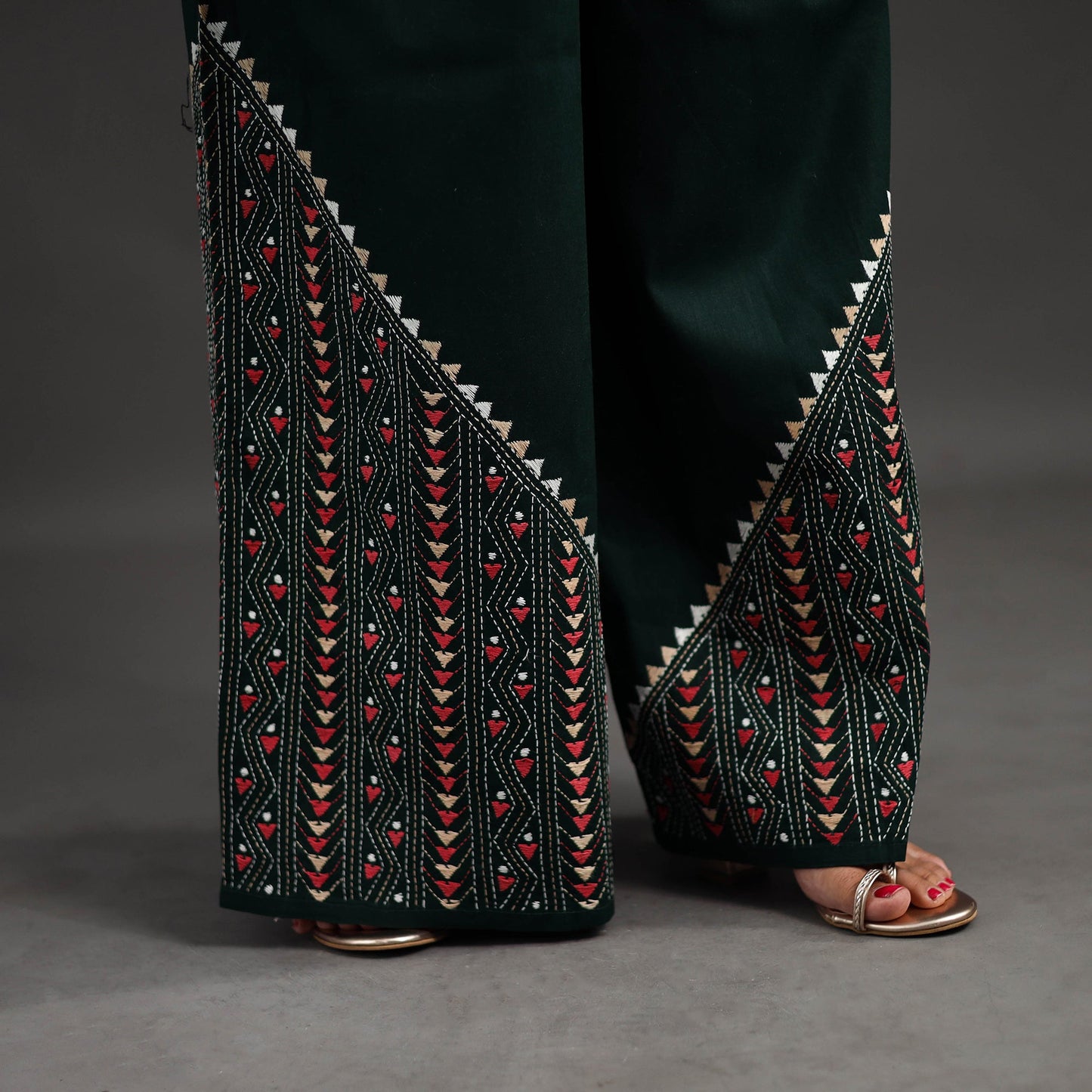 Dark green - kantha hand embroidery palazzo in cotton 81