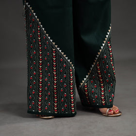 Dark green - kantha hand embroidery palazzo in cotton 81