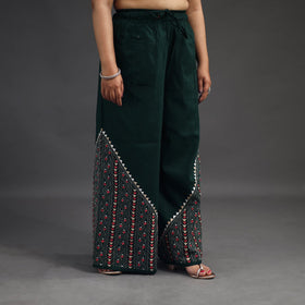Dark green - kantha hand embroidery palazzo in cotton 81